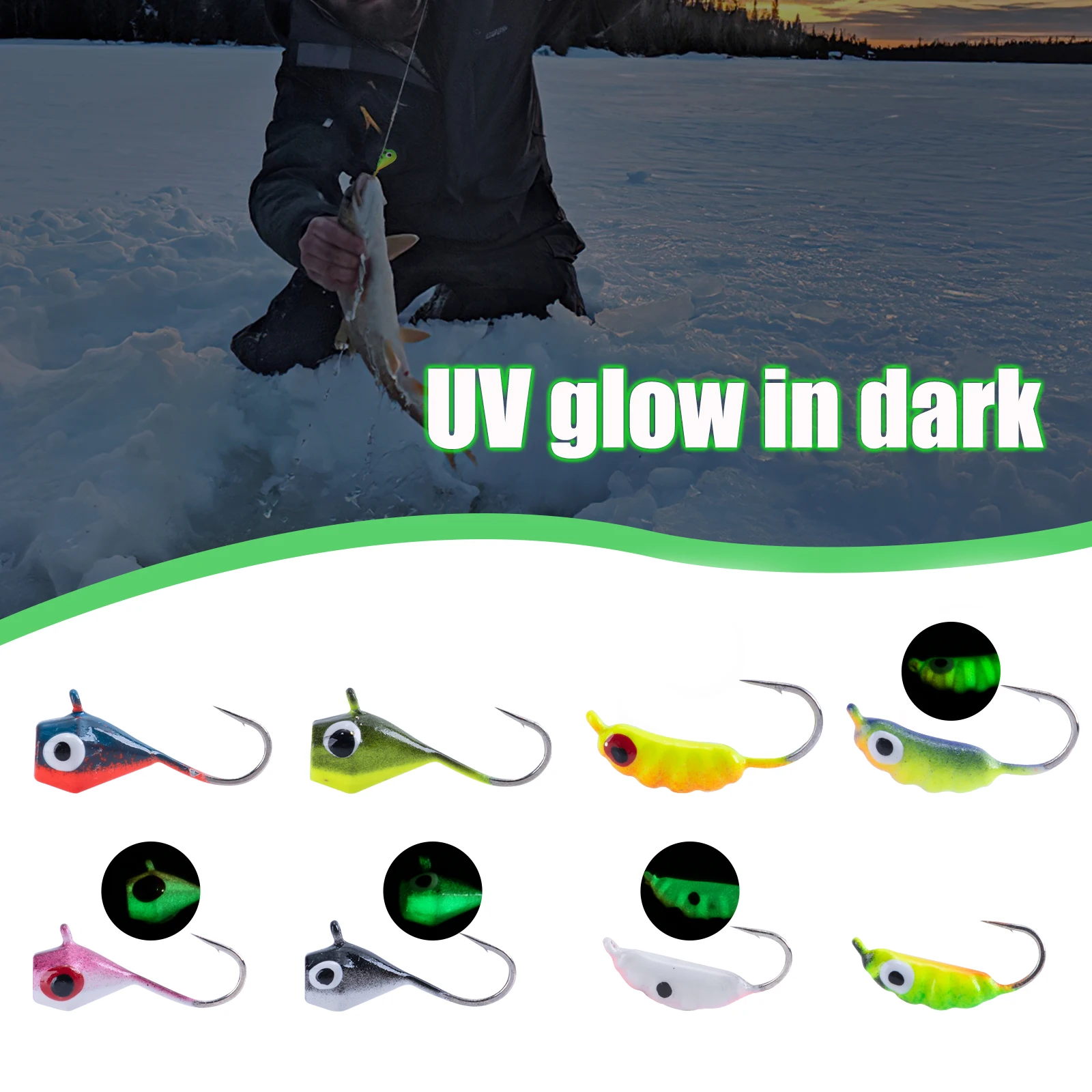 Goture 24 Uds pesca en hielo cabeza luminosa de cuentas de tungsteno ninfa gusano mosca Caddis larva insectos cebos de hundimiento rápido señuelos de trucha - imagen 3