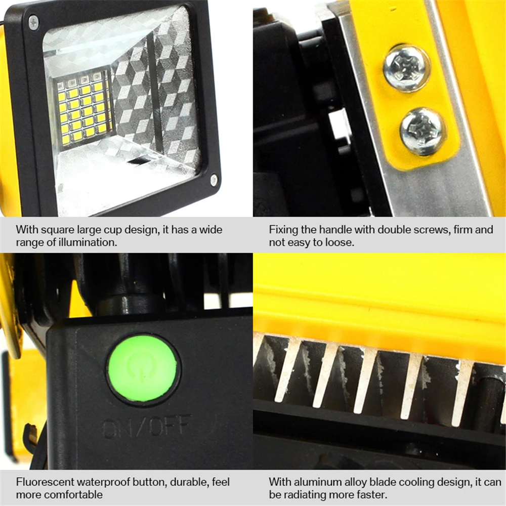 Reflector LED portátil recargable de 30W, foco impermeable con batería, lámpara de trabajo al aire libre, linterna de Camping - imagen 5