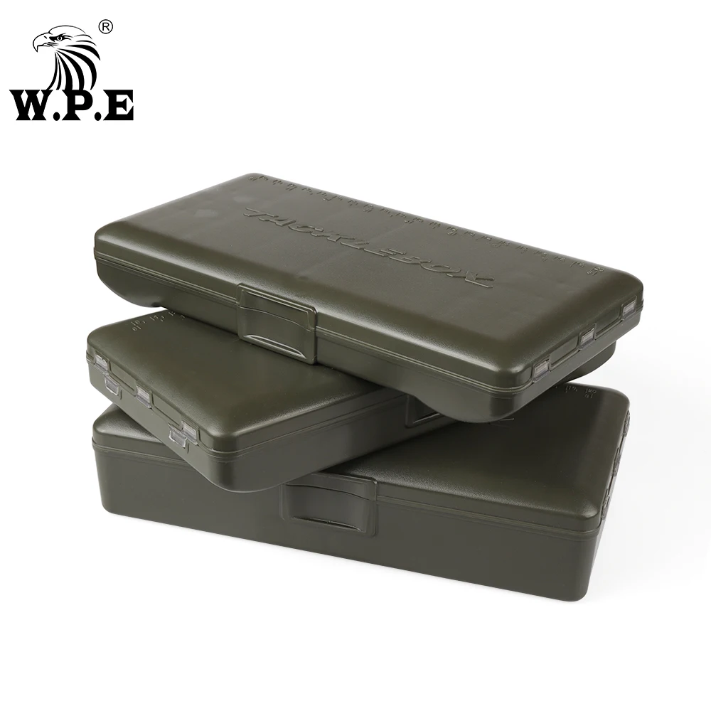 W.P.E, 1 Uds., caja de aparejos de pesca de carpa, anzuelo de señuelo, alimentador de línea, caja de almacenamiento de plástico, anzuelo de pesca de carpa, caja de grupo, aparejos
