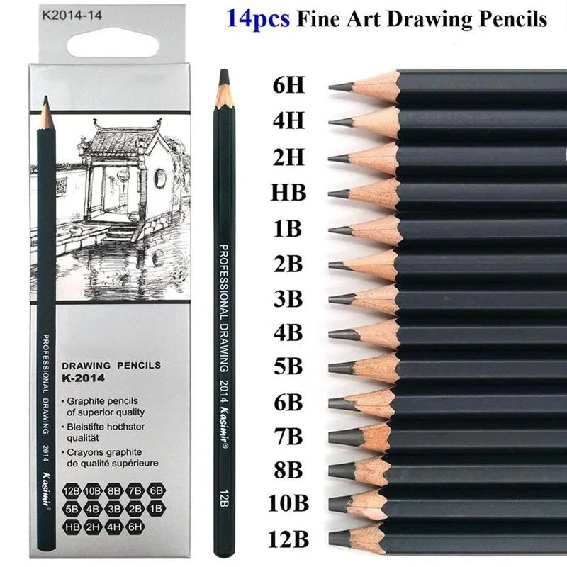 14 unids/pack bolígrafo de dibujo marcador de línea ultrafina bolígrafo de boceto negro 6H 4H 2H HB B 2B 3B 4 B 5B 6B 7B 8B 10B 12B lápiz marcador de arte - imagen 2