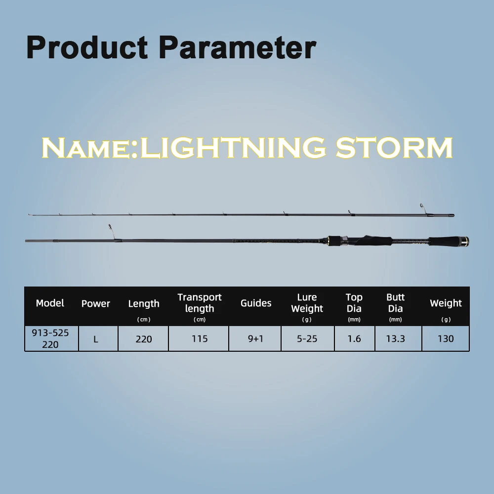 Mifine LIGHTNING STORM caña giratoria señuelo peso 5-25g potencia L puntas huecas ultraligera roca, pesca de trucha agua salada y agua dulce - imagen 2