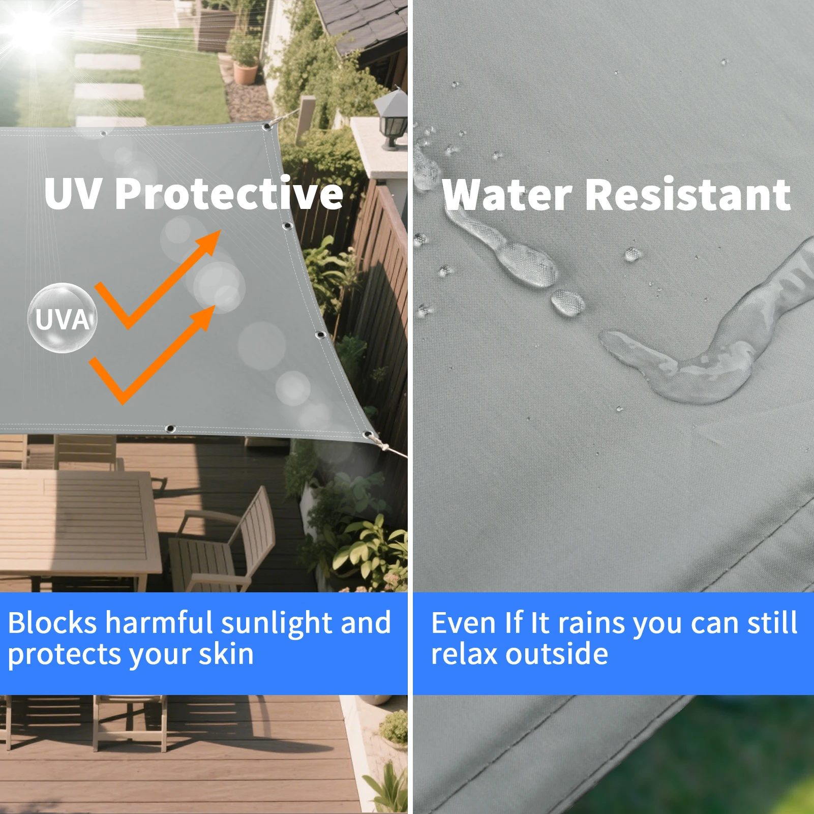 Vela de sombra impermeable gris, vela de sombra para jardín al aire libre, Patio, fiesta, 98% bloque UV, toldo protector solar, toldo, protector solar con cuerda - imagen 3