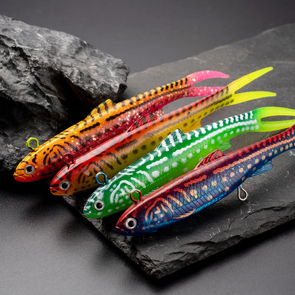 Anzuelos de plantilla de 140mm, cebo suave de silicona con cola en T con cuchara giratoria, Wobblers de lentejuelas, señuelo de pesca Artificial para Lucio, Swimbait - imagen 3