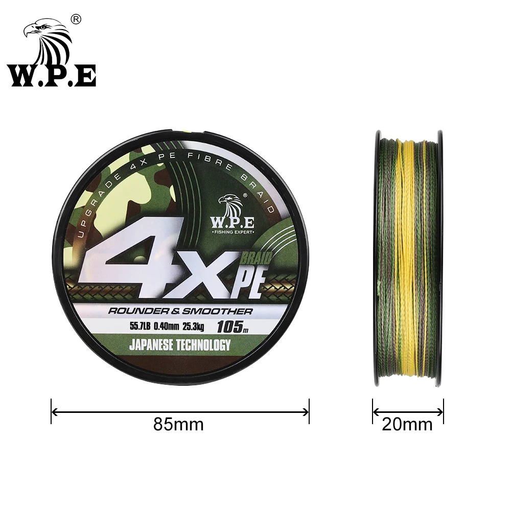W.P.E-sedal de pesca de 4 hebras, hilo de pesca trenzado de 4 hebras, 105mm-0,18mm, 0,50 kg-10,9 kg, señuelo de lubina, para carpa - imagen 3