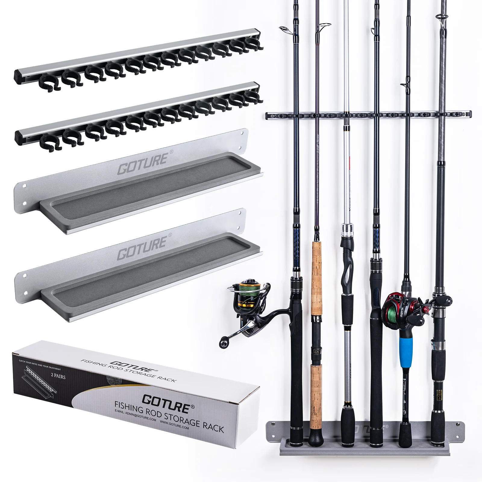 Goture-estante de exhibición para caña de pescar, soporte Vertical/Horizontal con capacidad de 12 varillas, soporte de pared para colección de caña de pescar