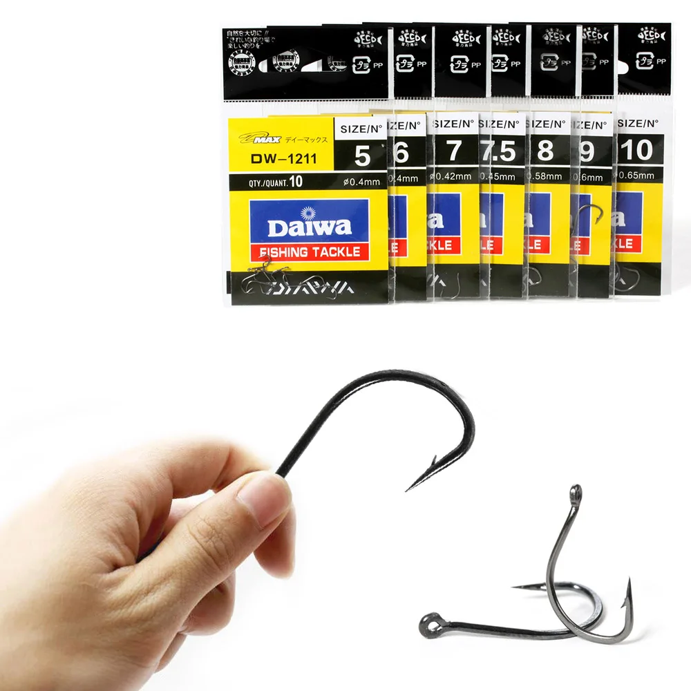 Anzuelos de pesca con púas de acero al carbono, accesorios de pesca de tamaño 5-10 #, 1211, 10 unidades/lote - imagen 3