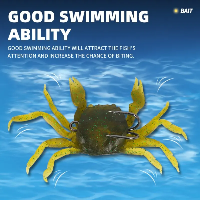 Cebo suave de pesca con anzuelo, cebo suave de silicona para cangrejo, cebo biomimético artificial para peces, anzuelo de agua dulce con cabeza, 2 uds. - imagen 4
