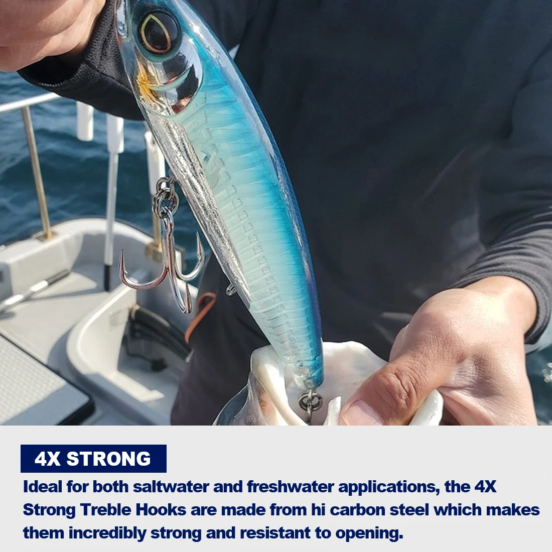 Anzuelos triples FishTrip 4 anzuelos triples fuertes para agua salada, gancho de repuesto de alta resistencia para señuelos, cucharas, plantillas y aparejos - imagen 4
