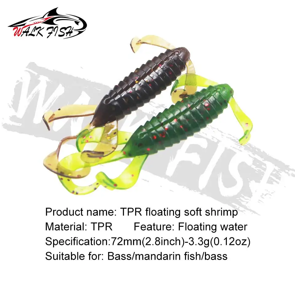 WALK FISH-Cebo flotante de 5 piezas, señuelo de pesca TPR de plástico suave, 72mm, 3,3g, Swimbait, gusano de cola larga, señuelo de lubina Artificial - imagen 5