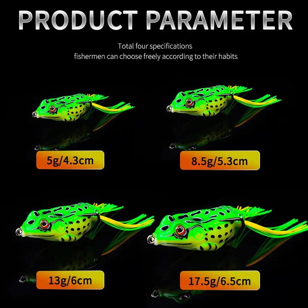 Juego de cebos de pesca de rana con ojos 3d, 5 piezas, con caja de almacenamiento, 5g, 9g, 13g, 17,5g, anzuelo doble flotante, señuelo de pesca suave falso - imagen 4