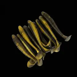 30 señuelos de pesca blandos de 7.5 cm con cola en T, cebo de silicona acanalado con purpurina, acción de natación realista para lubina, lucio y lucioperca