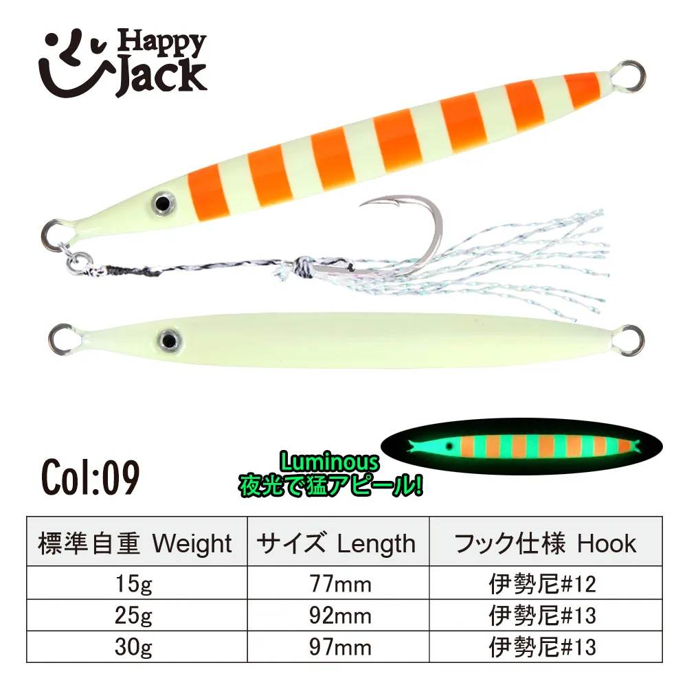 HappyJack-plantilla de Metal luminosa para pesca, Jigging de Metal de hundimiento rápido, 15G, 25G, 30G, Jigbait, cuchara, cebos, plantilla, señuelo, lápiz - imagen 5