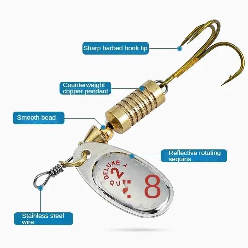 10 Uds 6,3 cm 7g cuchara giratoria cebo de Metal señuelo de pesca lentejuelas Crankbait cuchara cebos para lubina trucha perca Lucio giratorio - imagen 4