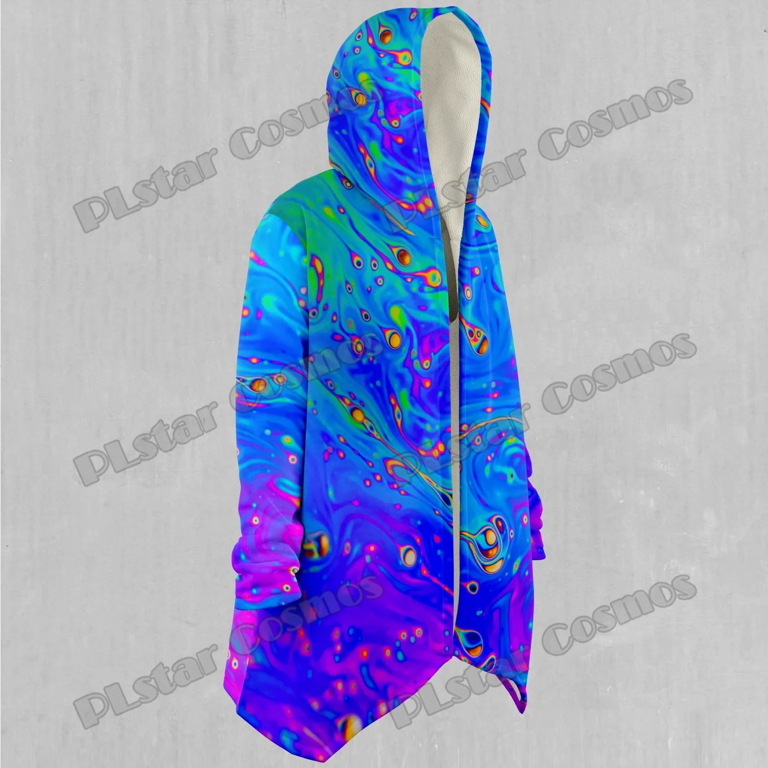 Capa con capucha forrada de Sherpa para hombre con estampado 3D colorido abstracto psicodélico líquido invierno Unisex Casual grueso capa cálida DP81 - imagen 3