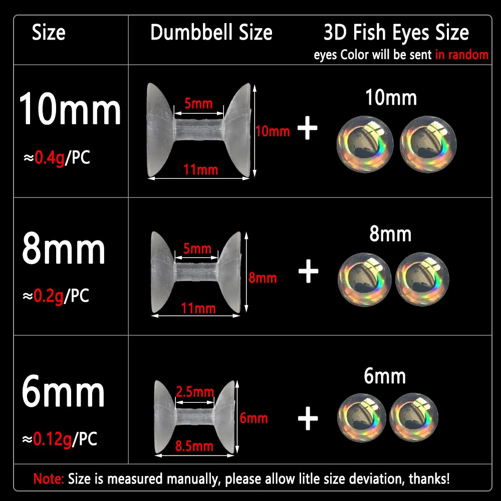 Bimoo 30 Uds ojos con mancuernas sin peso Material de atado de moscas epoxi realista ojos de pez 3D para Minnow Crazy Charlie Señuelos de pesca con mosca - imagen 3