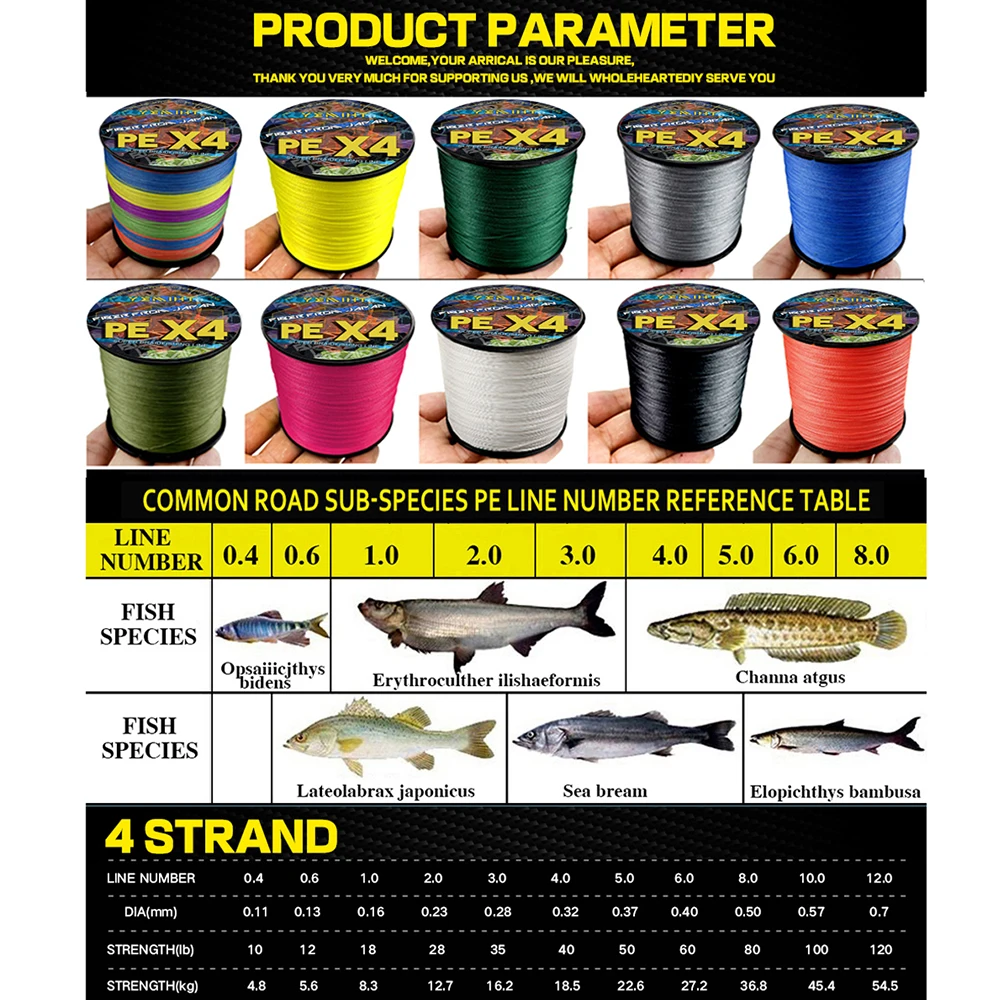 YEMIHT-sedal trenzado de 1000M para pesca de carpa, multifilamento PE, resistencia máxima de 4,8 kg-36,8 kg, accesorios de pesca, 4X - imagen 2