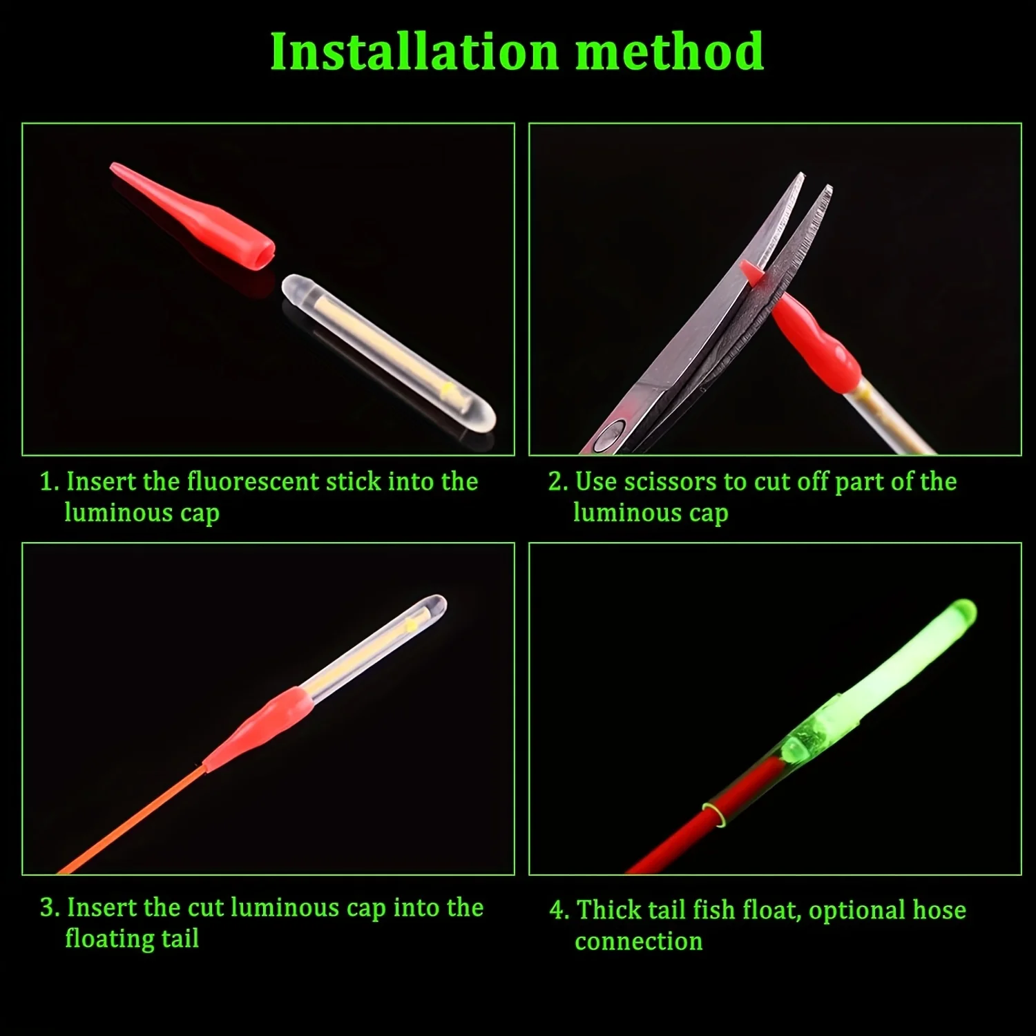 TAKBAS 30/50/100 barras luminosas de pesca, luces de punta de caña para pesca nocturna, barras luminosas verdes, accesorios para flotador luminoso de pesca - imagen 5