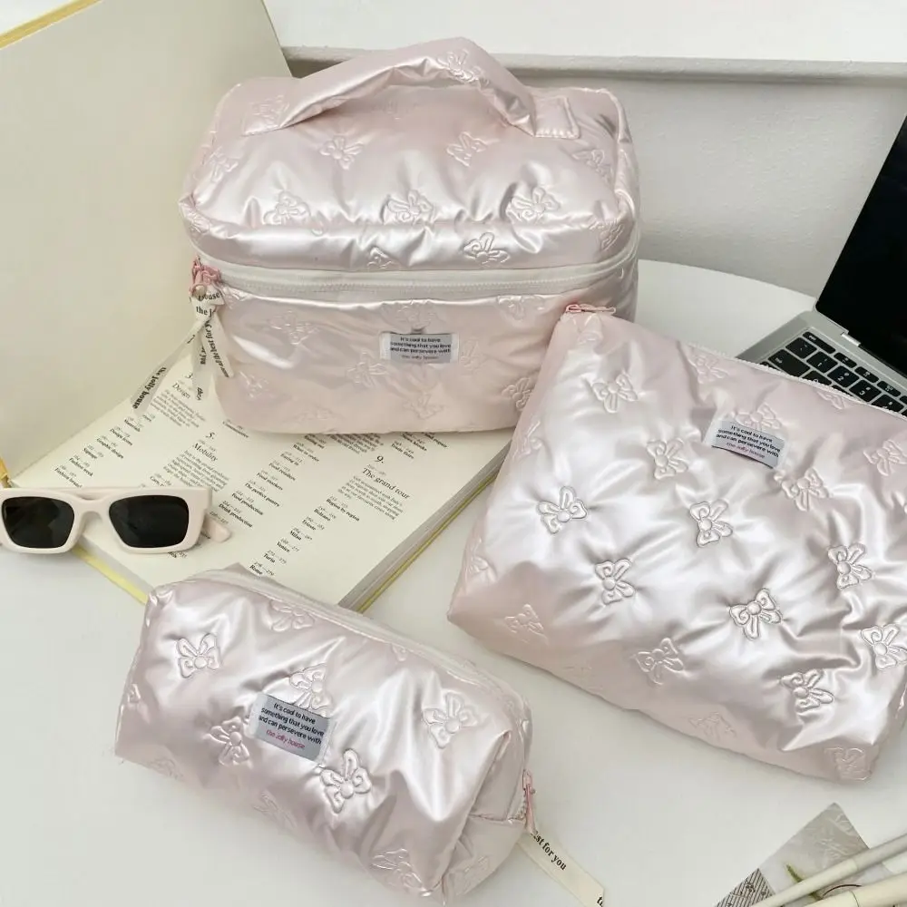 Bolsa de cosméticos de Material PU, compartimento de almacenamiento, decoración de lazo, bolsa de aseo, bolso de maquillaje con cremallera multifunción, almacenamiento de maquillaje - imagen 2