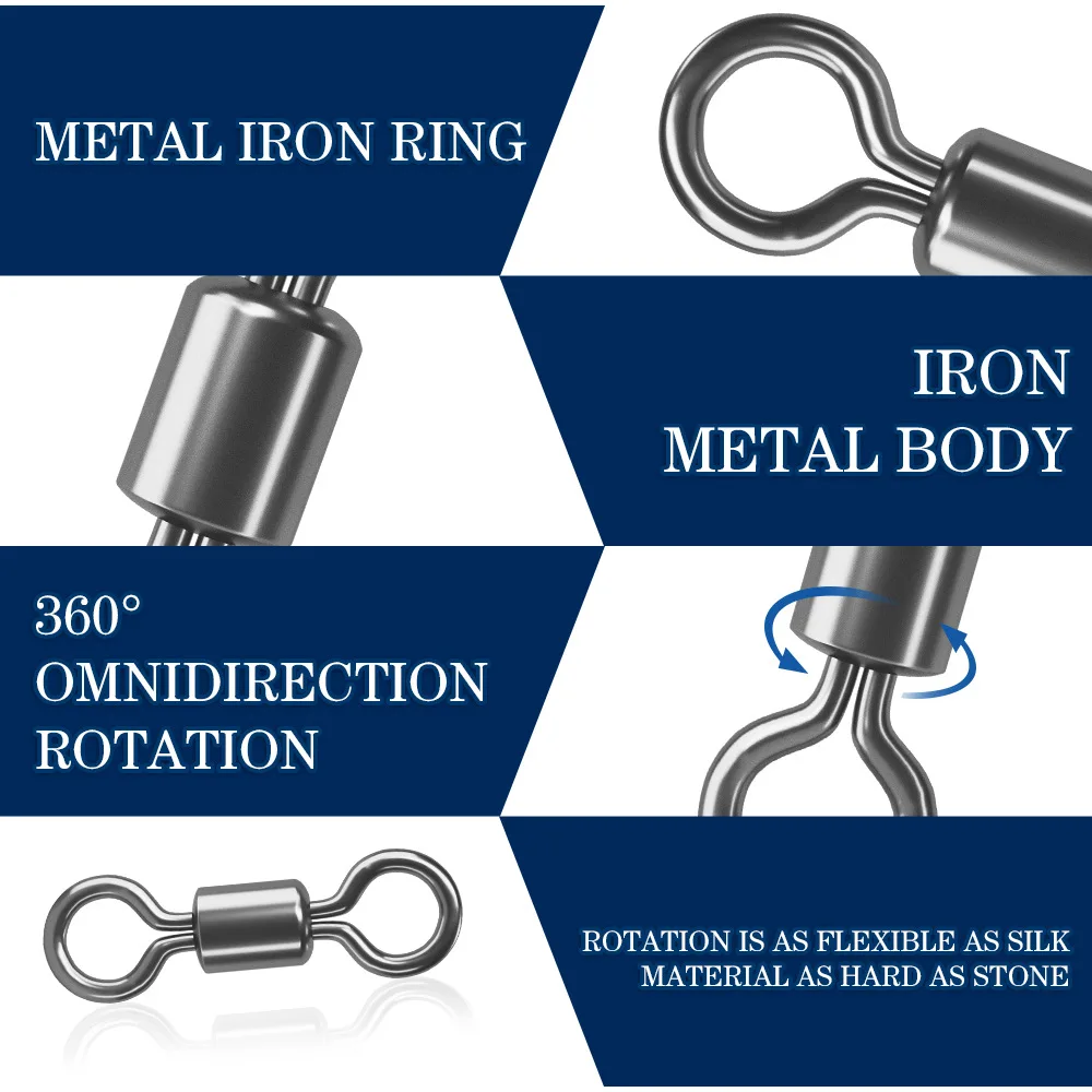 OUZEY 100 Uds. Barril rodante de pesca giratorio Snap Terminal de bagre de acero inoxidable accesorios de aparejos para agua dulce y salada - imagen 3