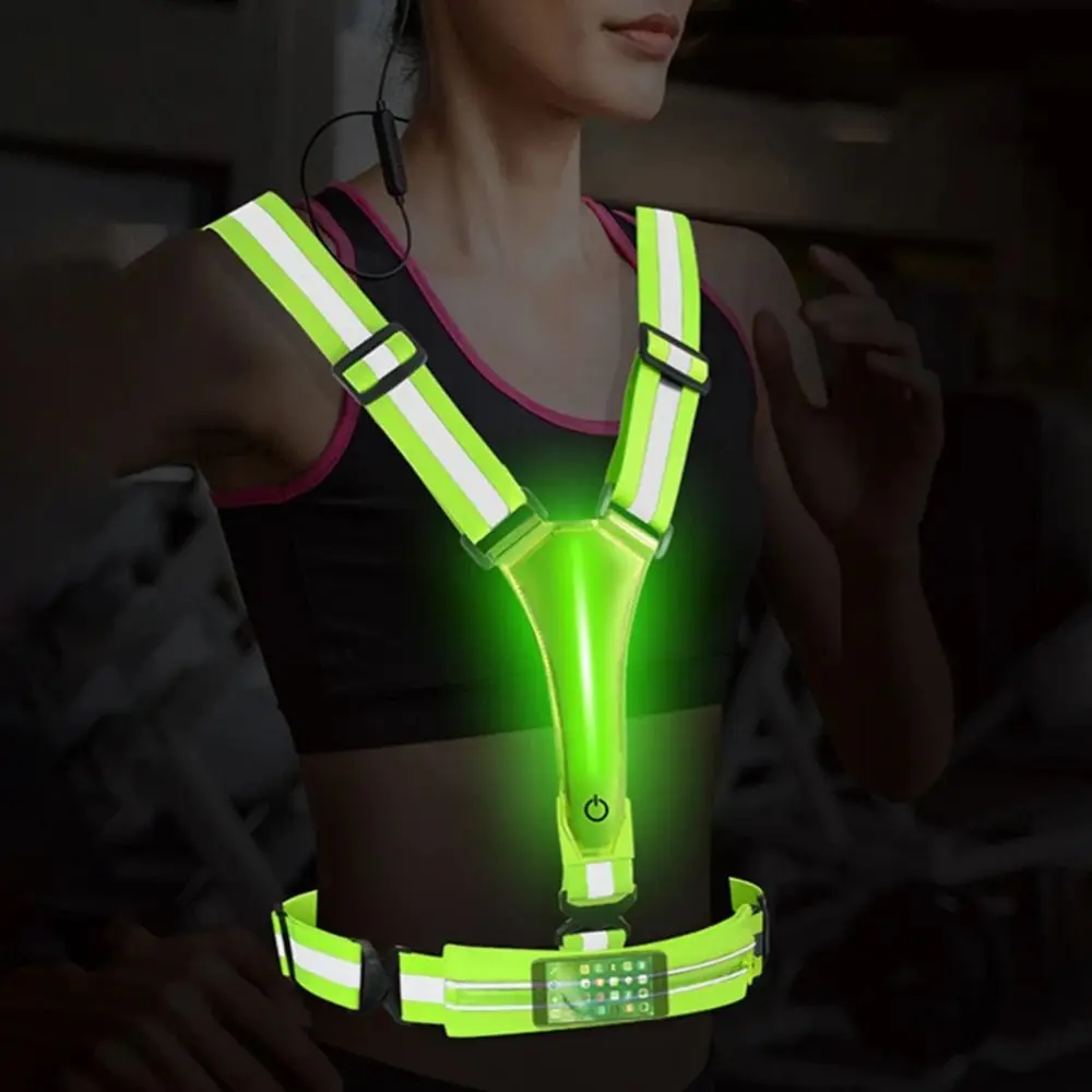 Chaleco reflectante con luz de señal para correr, chaleco de ciclismo duradero y transpirable, práctico estuche para llaves de teléfono, chaleco LED resistente al desgaste para exteriores - imagen 3