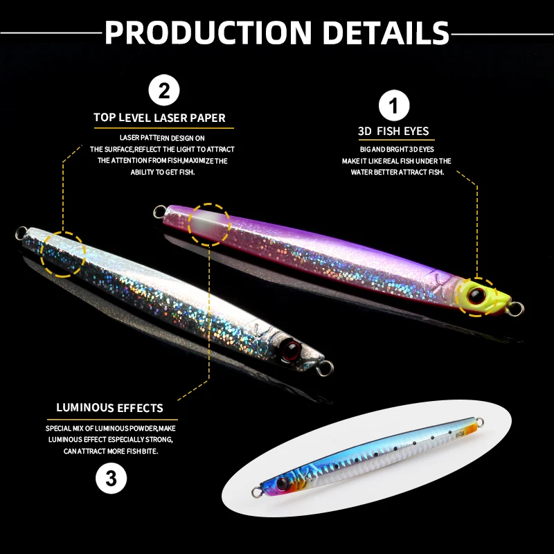 Plantilla de Metal de trabajo mágico, 40g, 60g, señuelos de Jigging de fundición a tierra, señuelo de pesca de lubina, cebo Artificial, aparejos de pesca de trucha, cebos de perca - imagen 5