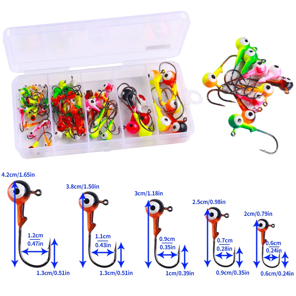 60 uds/75 Uds 0,875g -10g anzuelo de cabeza de plantilla de manivela mixta anzuelo de pesca cabeza de plomo señuelo de plantilla cebo duro gusano suave para pesca - imagen 3