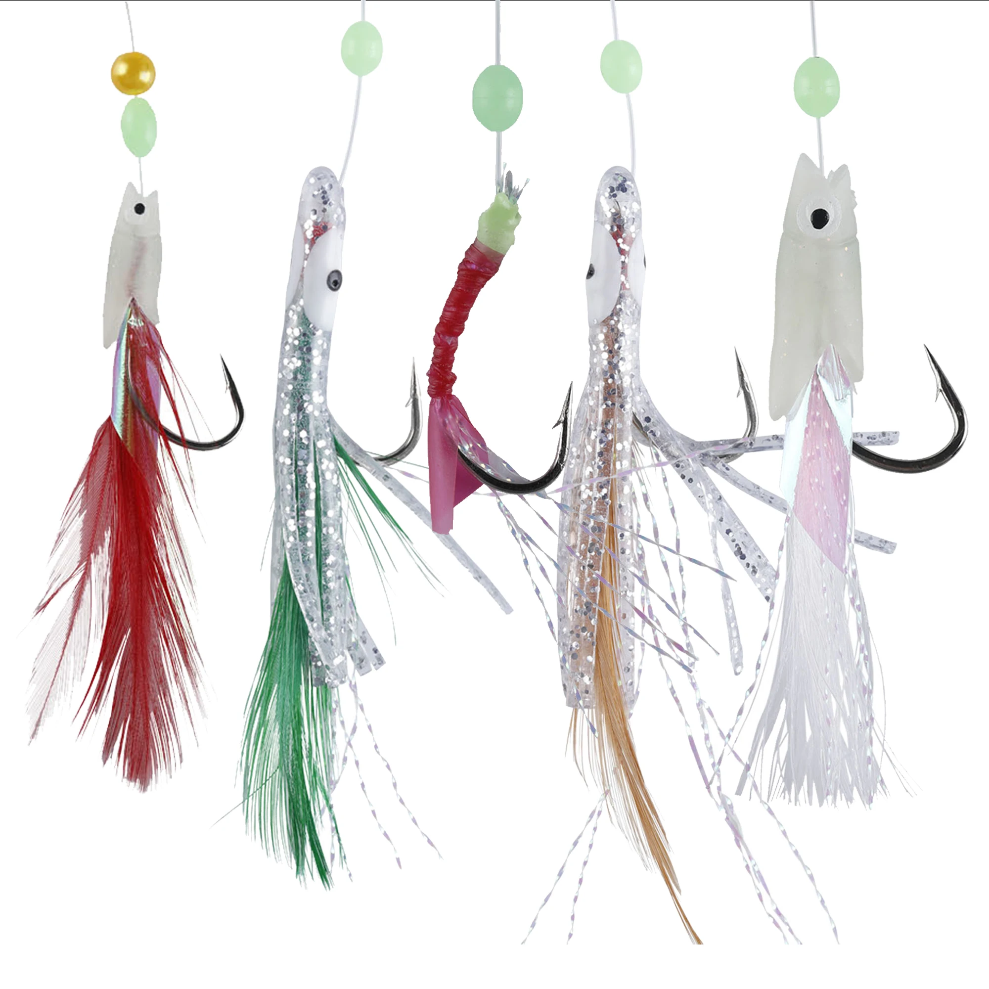 Anzuelos Sabiki para pesca con señuelos luminosos giratorios cuentas - imagen 5