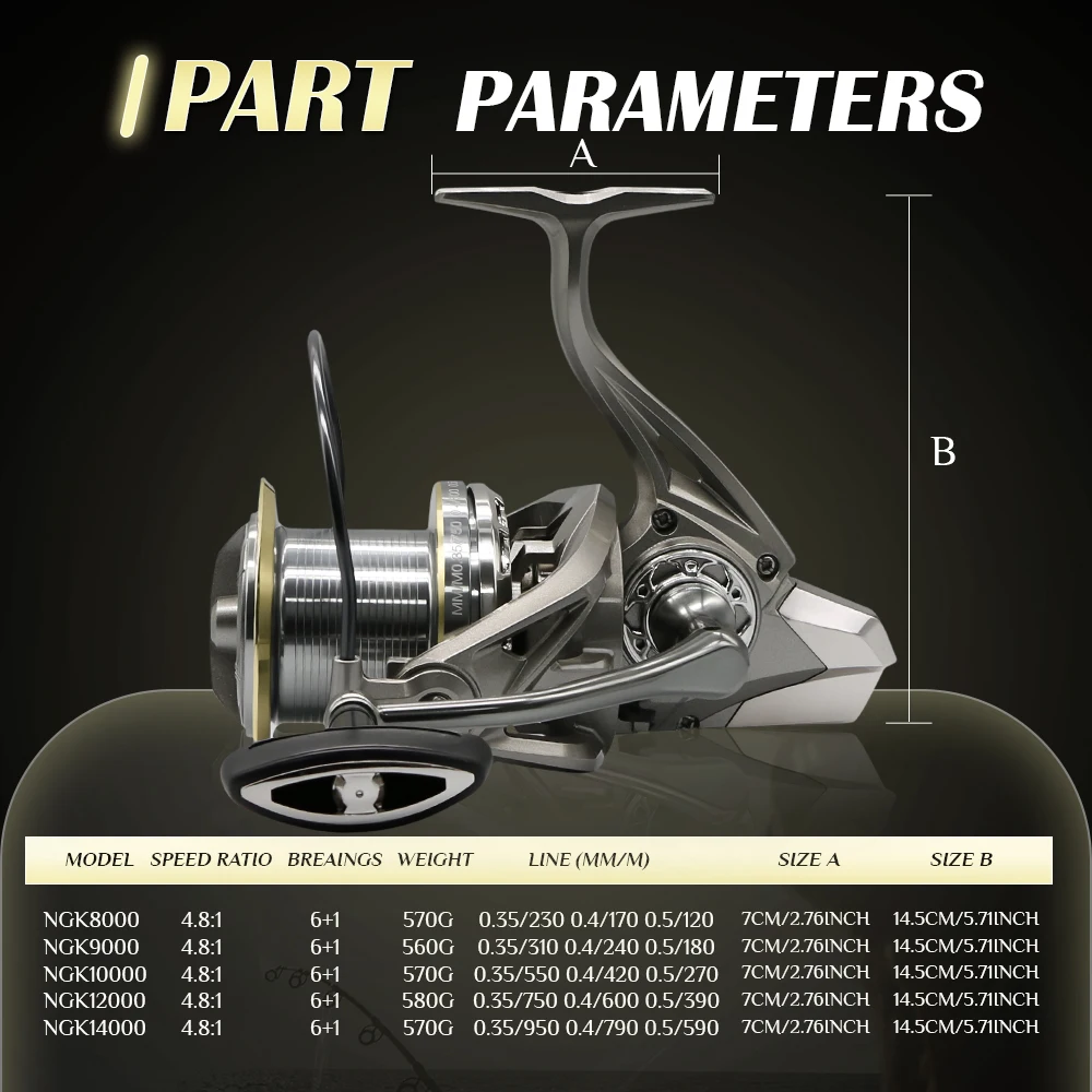 Carrete de pesca giratorio con rodamiento de acero inoxidable NGK 8000 9000 10000 12000 14000 25KG carrete potente arrastre de agua dulce y salada - imagen 2
