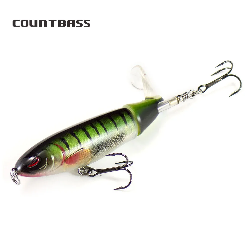 Plopper Whopper de superficie Countbass con ganchos VMC 110mm 4-21/64" 19,7g 11/16 oz, cola giratoria suave Wobbler Popper Topwater