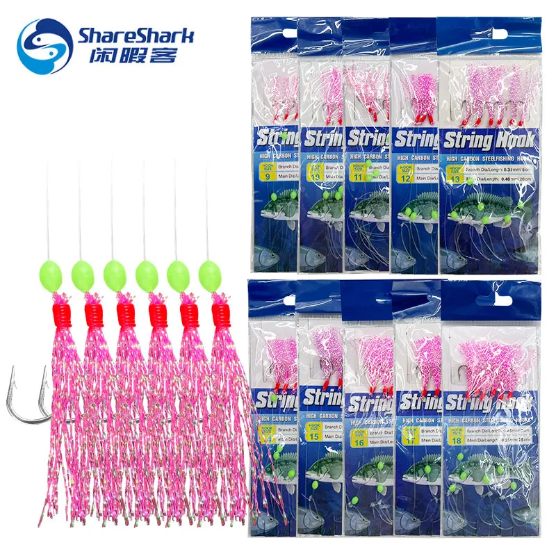 10 unids/bolsa plumas de caballa noctilucina lubina bacalao aparejos de pesca de agua dulce aparejos de mar Señuelos de Pesca triples aparejos Sabiki - imagen 5