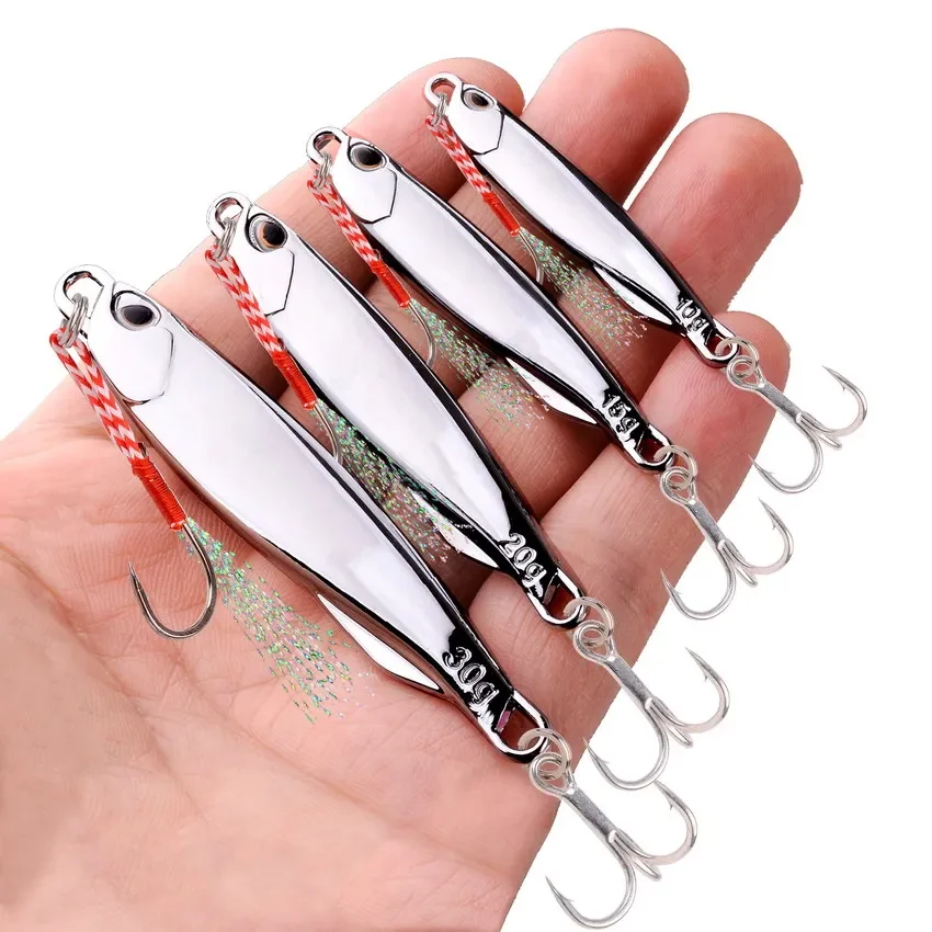 5 unidades 10g 15G 20g 25g 30g chapado plateado de metal plateado señuelo cebo de Pesca de Mar señuelo de pesca de agua salada