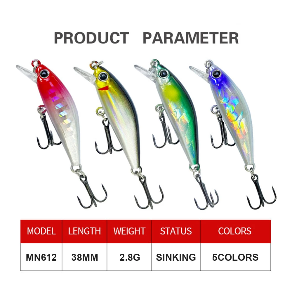 Señuelos de pesca de 3,8 cm y 2,8g, Micro pececillo que se hunde, Wobbler, cebo duro Artificial, Jerkbait, Mini accesorios de pesca en corriente, lubina MN612 - imagen 3