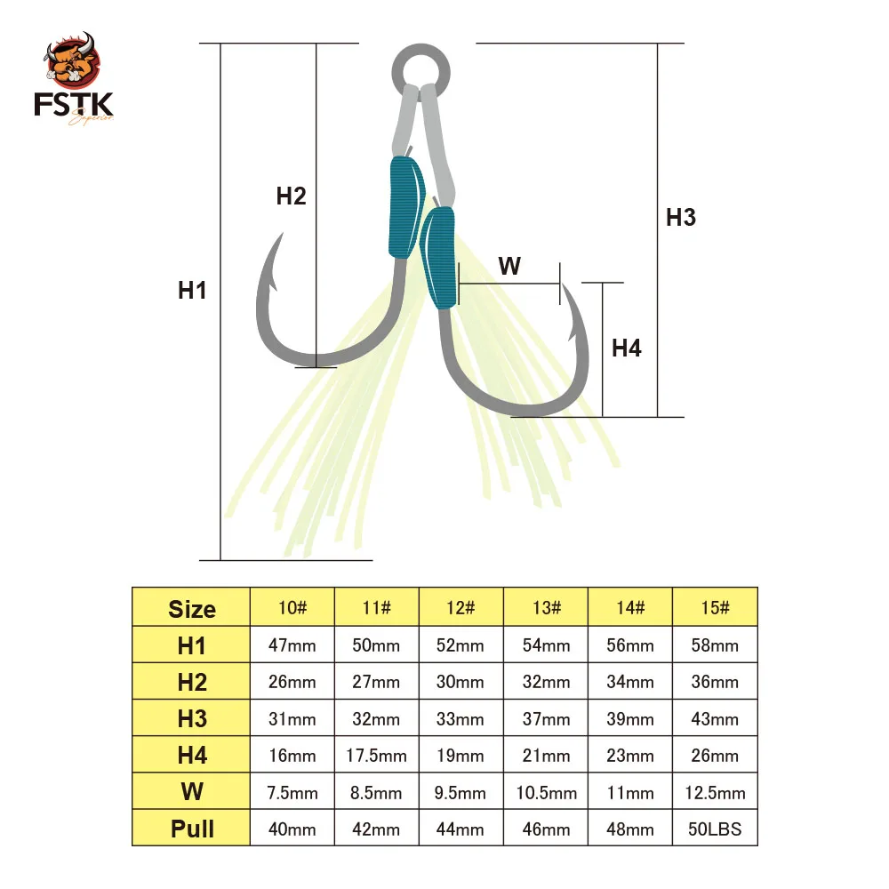 WEIHAI FSTK anzuelo de Metal anzuelos dobles Pesca anzuelo de Pesca de mar de acero rico en carbono anzuelo brillante de fibra UV Jigging lento Peche - imagen 5