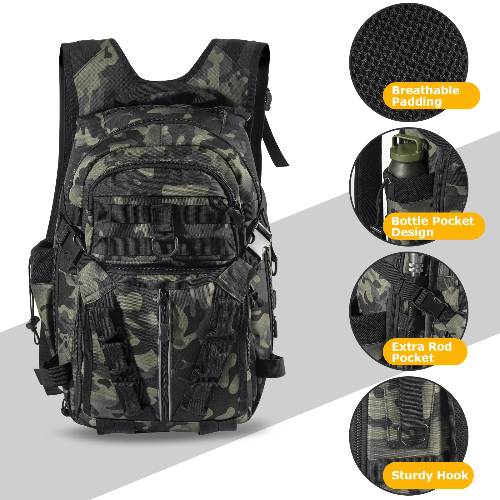 Goture-mochila táctica de pesca a prueba de agua, bolsa de pesca para viajes al aire libre, escalada, caza, pesca, senderismo - imagen 3