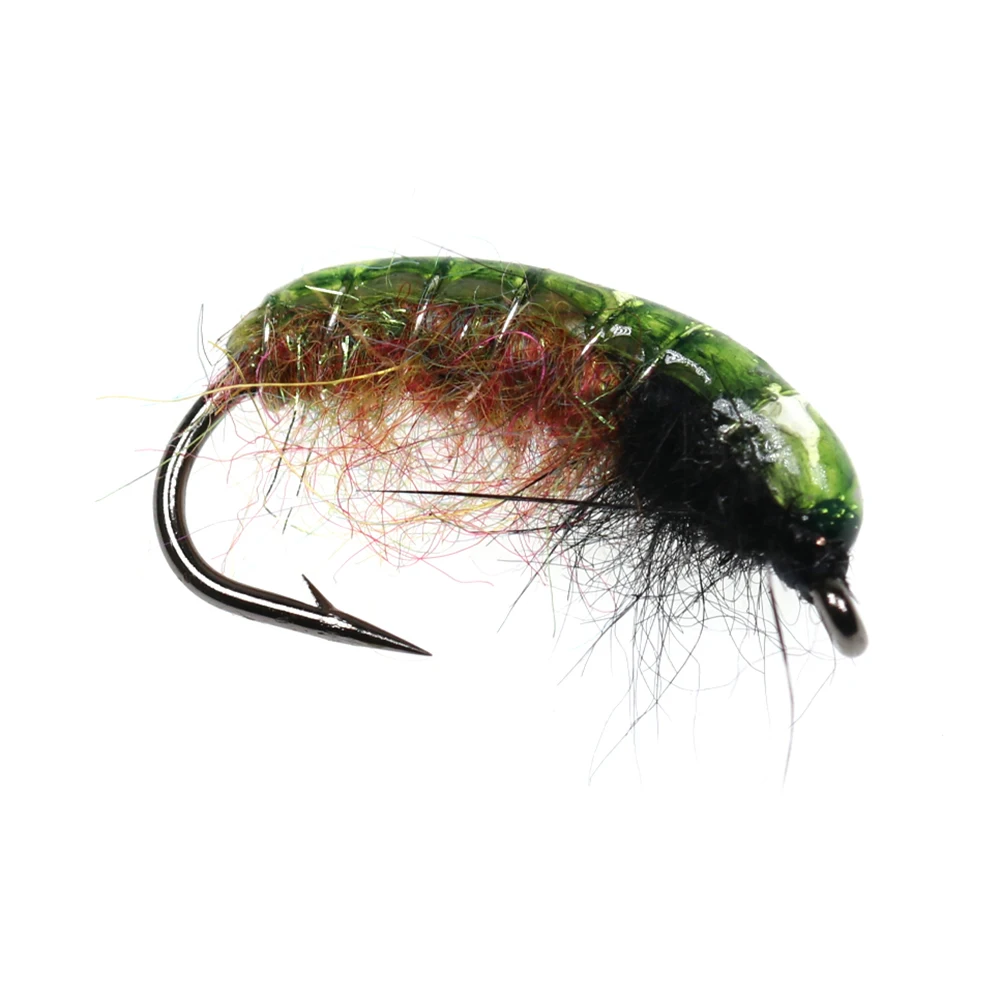 ICERIO 6 uds UV verde espalda ninfas Scud insecto gusano moscas con anzuelo de púas pesca de trucha señuelo con mosca cebo - imagen 5