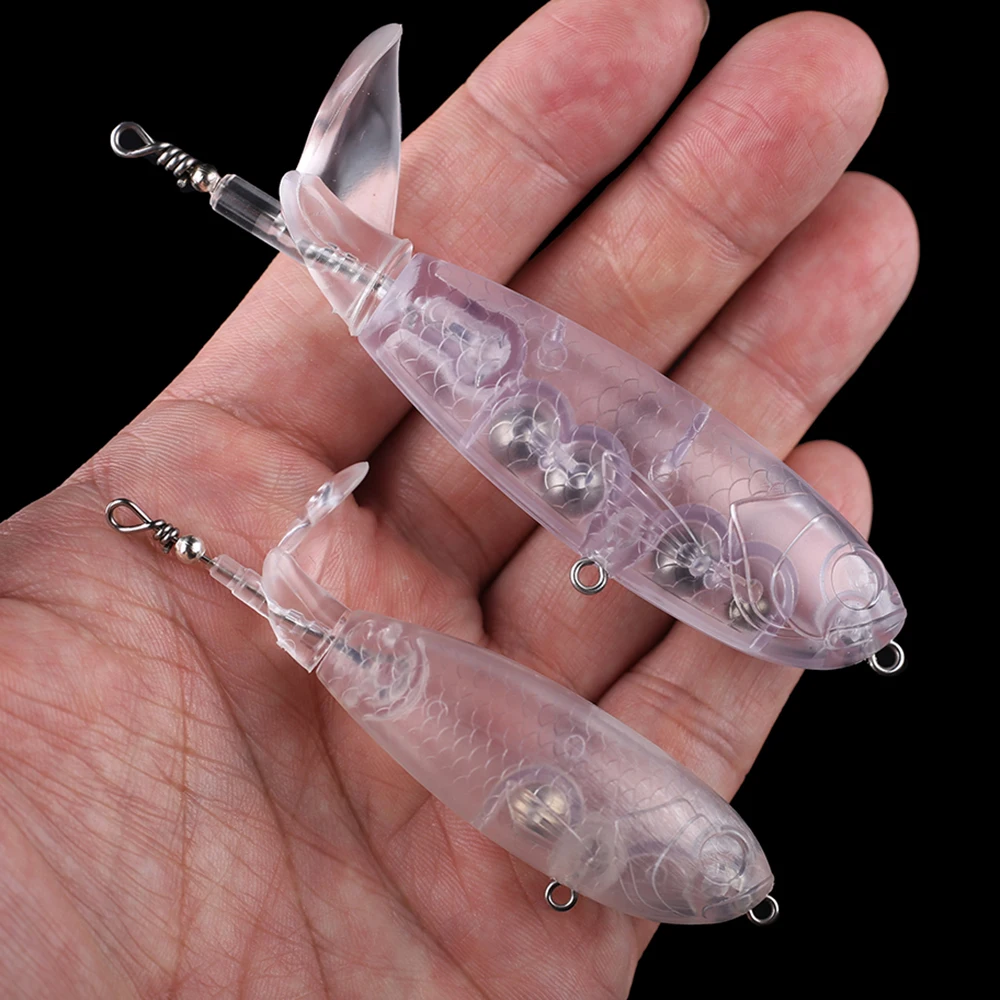 Chan'sHuang-Cebo en blanco sin pintar de 20 piezas, 8cm/10cm, sonajero de superficie, cola giratoria, Popper, aparejo de señuelo de pesca Artificial - imagen 5