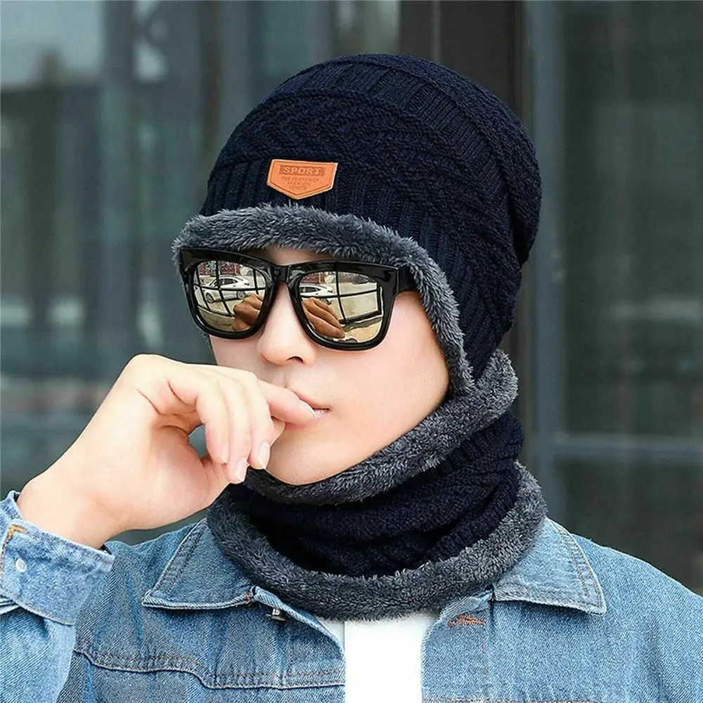 Gorro de punto de invierno cálido de terciopelo con cuello protector - imagen 5