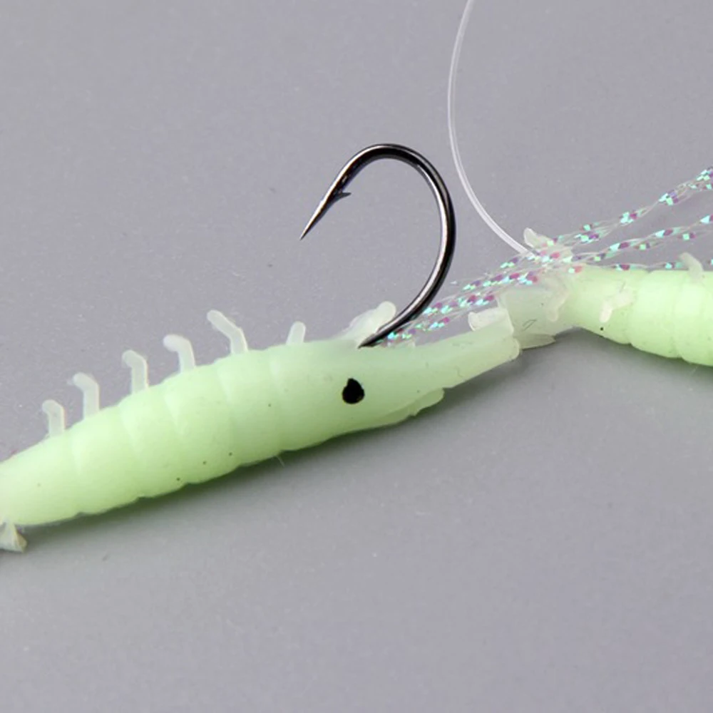 DNDYUJU-3 bolsas de 5 ganchos de cuerda, señuelos luminosos Mini camarones suaves, anzuelos de pesca artificiales falsos, cebos que brillan en la oscuridad - imagen 3