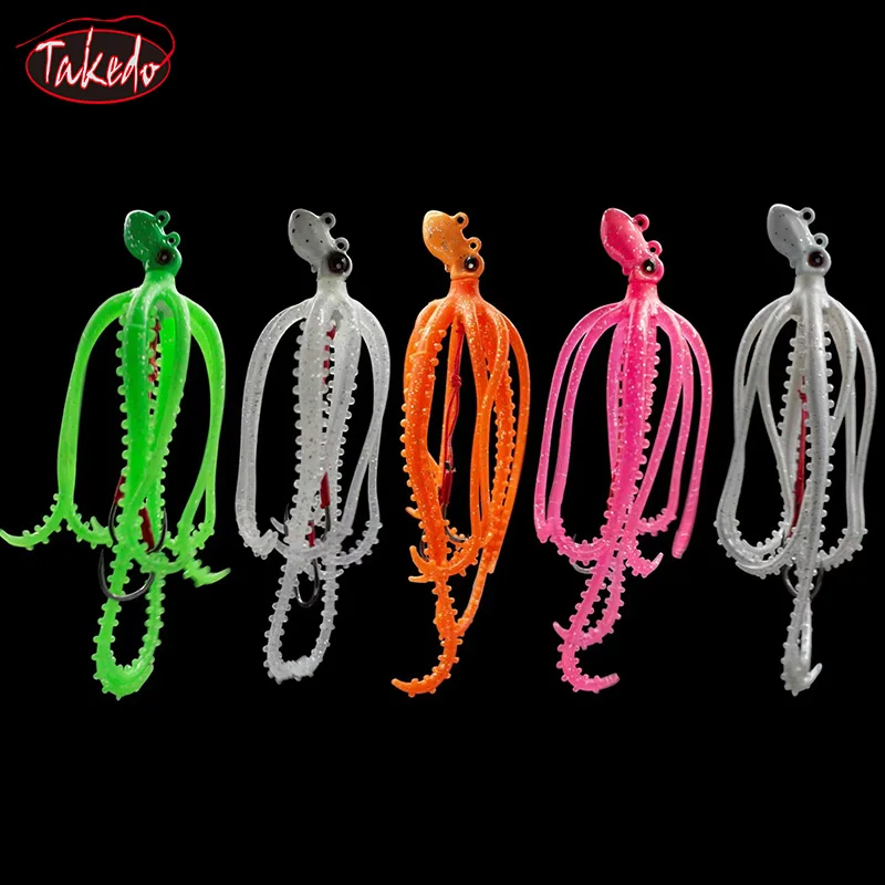 TAKEDO JJ02 20g pulpo suave falda TPR colores UV señuelo luminoso pesca en aguas profundas cebo de curricán atún hundimiento rápido ríos lagos