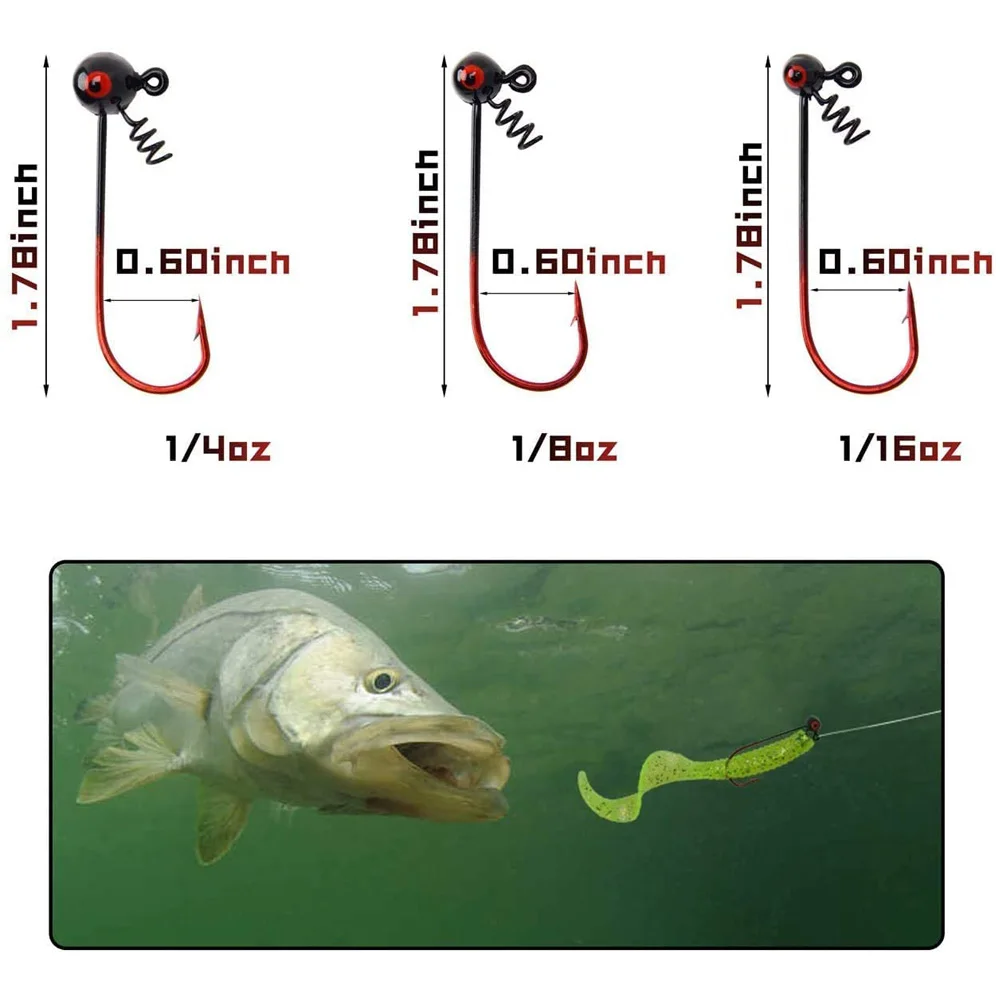 Shakey Head Jig anzuelos de pesca con cebo, tornillo de bloqueo, púas, gusano, 1/4oz, 1/8oz, 1/16oz, 22 piezas - imagen 2