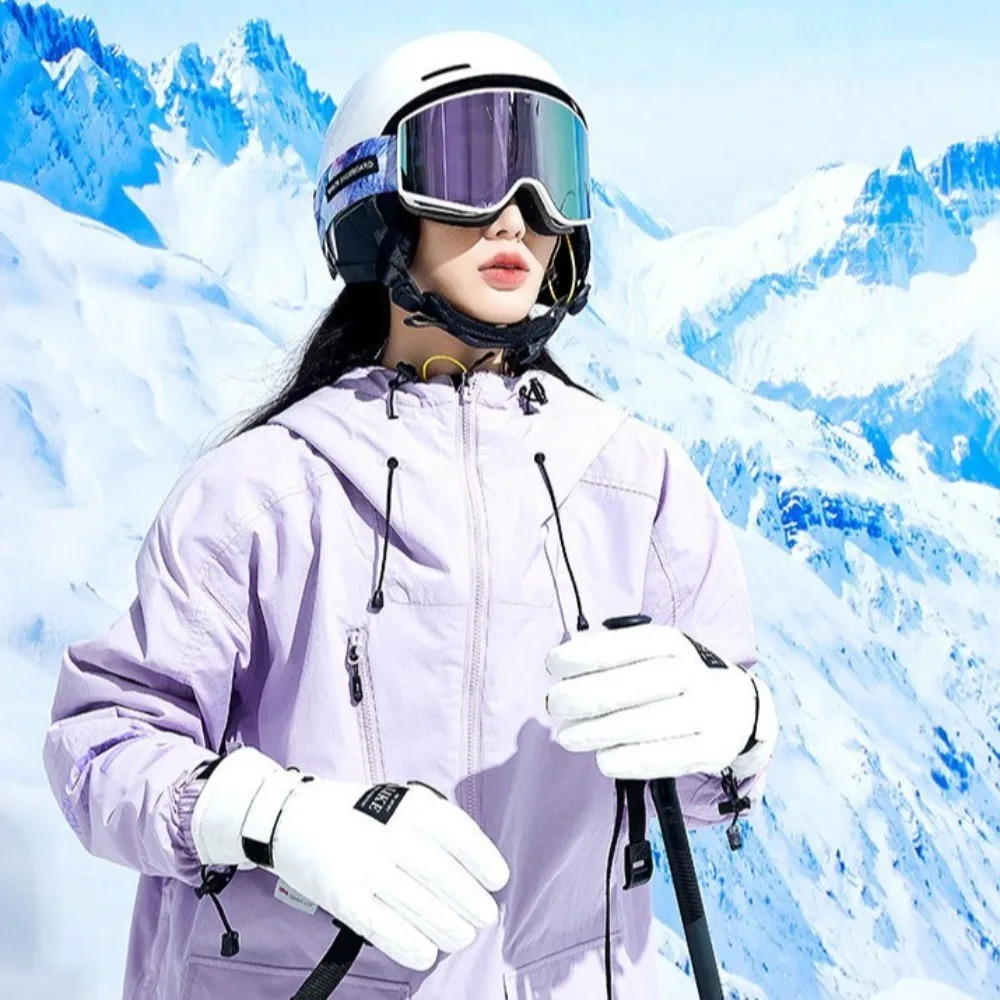 Guantes cálidos de invierno para Snowboard, guantes de lana impermeables a prueba de viento, dedos completos, guantes blancos térmicos antideslizantes para deportes al aire libre - imagen 4