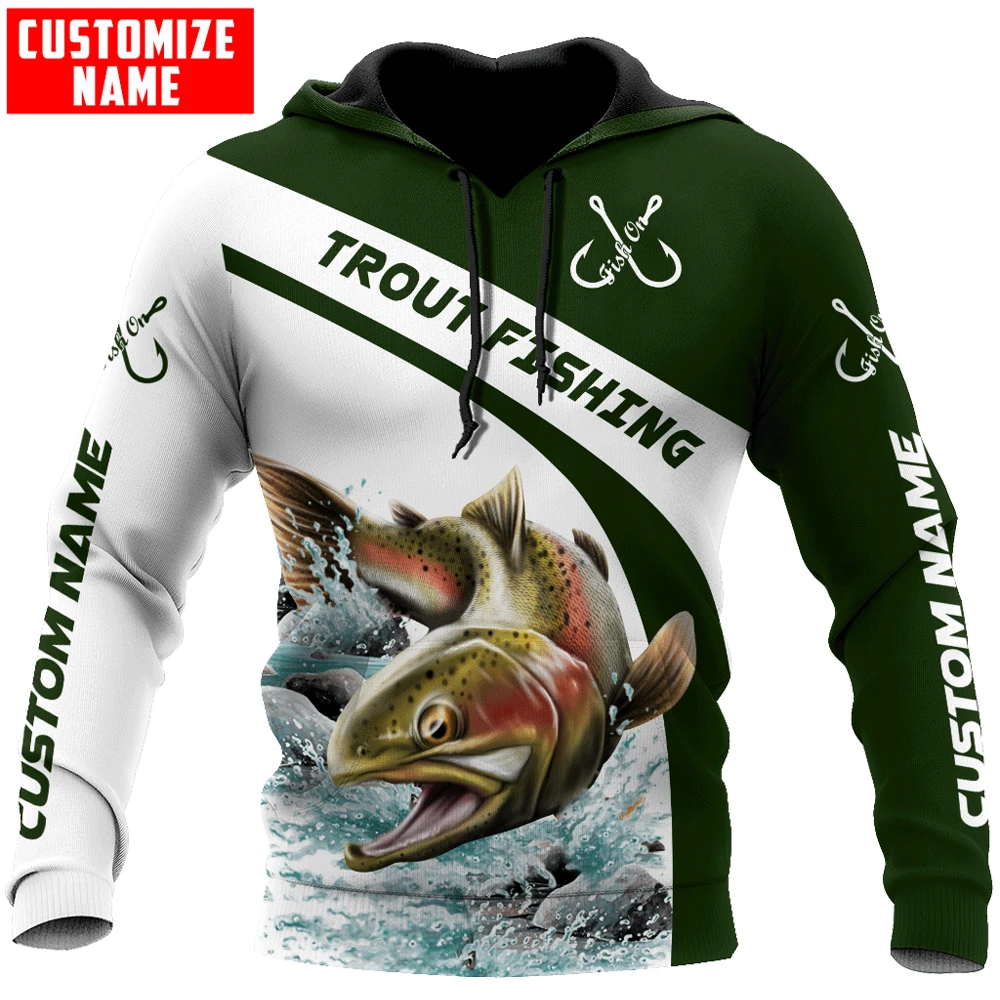 Sudadera pesca trucha 3D KJ881 – Personalizada capucha cremallera