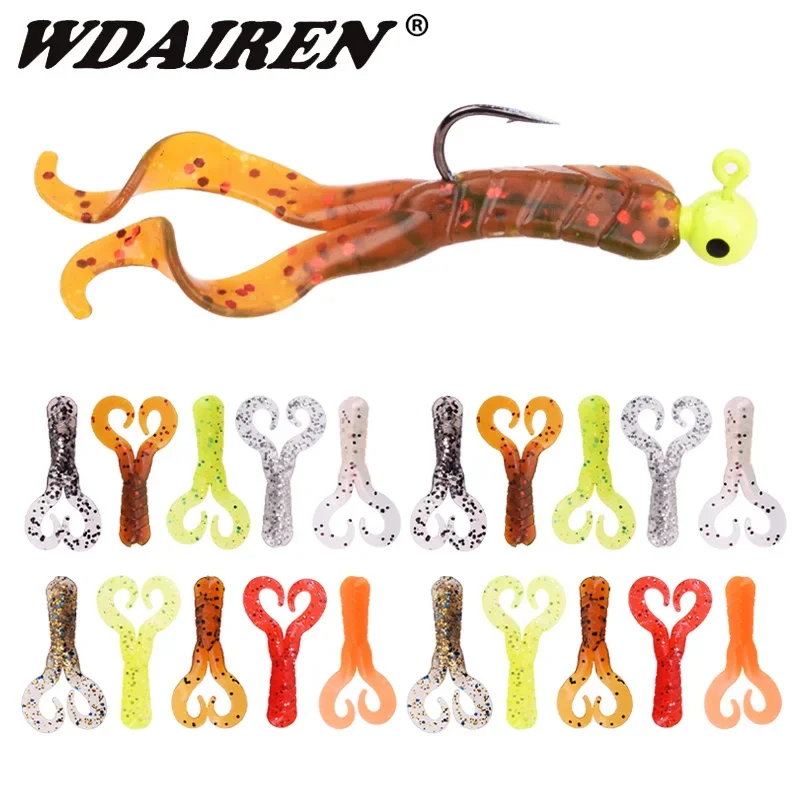 20 Uds. Señuelo blando de gusano de silicona Jig Wobblers 4cm 0,7g atractivo olor a Camarón sal cebos artificiales aparejos de pesca Lucio carpa