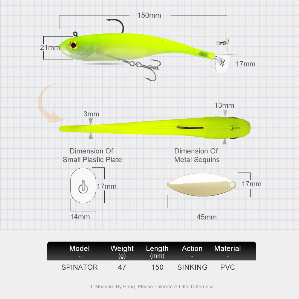 Kingdom Spinator-cebo giratorio que se hunde, cebo de lentejuelas de 150mm, 47g, Material de PVC, señuelo suave Artificial con cabeza de plomo para pesca de lubina - imagen 3