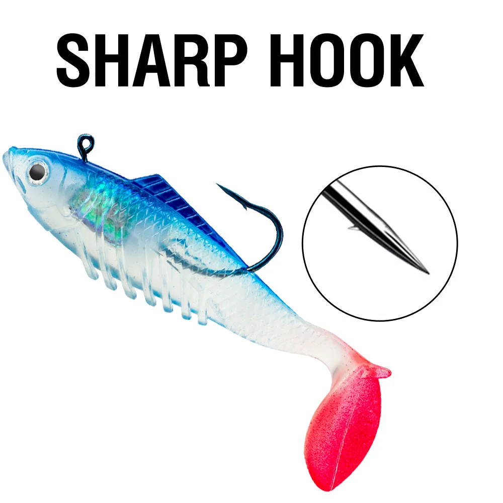 Señuelo de Pesca Jigging de 11g/19g, cebo suave con cola en T envuelto con pez de plomo, Swimbait Artificial falso para aparejos de Pesca de lubina - imagen 3