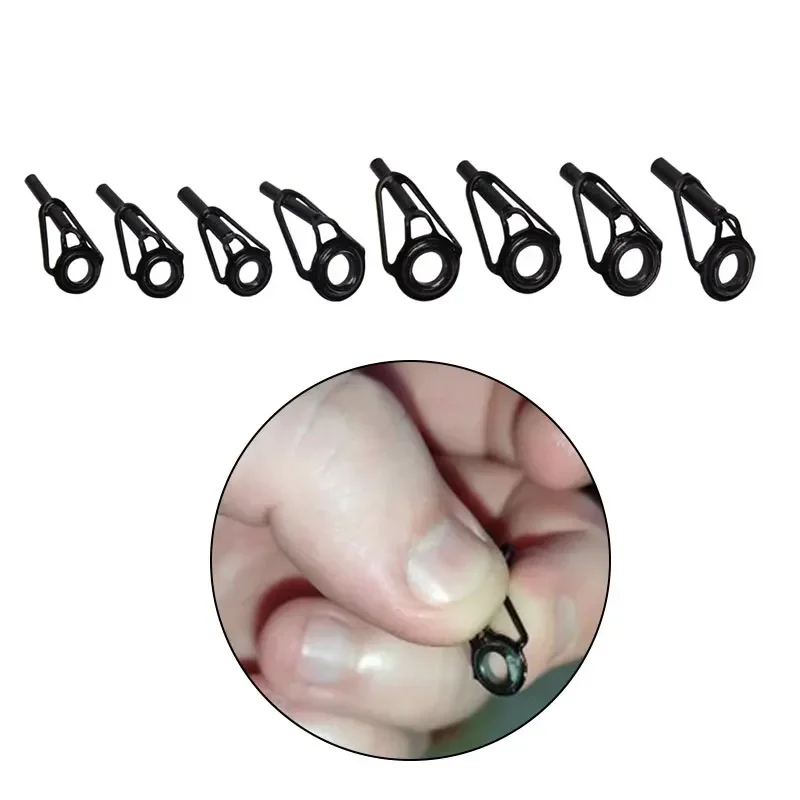 Piezas de reparación de punta de caña de pescar, anillo de acero inoxidable y cerámica, ojos guía superiores, herramientas de pesca DIY para exteriores, 8 Uds. - imagen 5