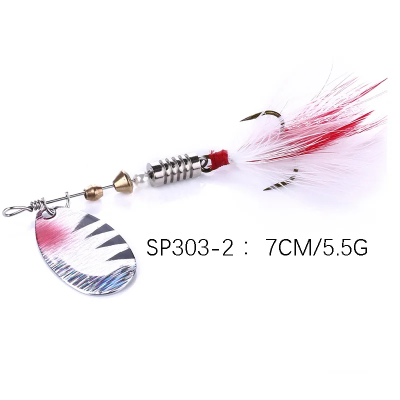 Este señuelo de pesca presenta una cola de pluma vibrante y una cuchilla metálica para una atracción submarina efectiva