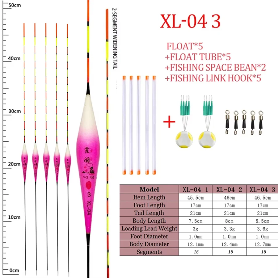 5 uds flotador de pesca + 5 ganchos de bolsa + tubos de boya + 2 flotadores de pesca verticales de río de frijol espacial boya duradera herramienta de boya de cola dura - imagen 3