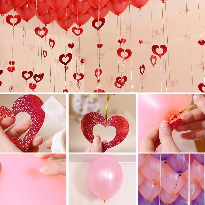 Juego de globos y colgantes de hilo, lentejuelas huecas en forma de corazón, decoración de boda, guirnalda de papel para fiesta de cumpleaños, 100 unidades - imagen 4