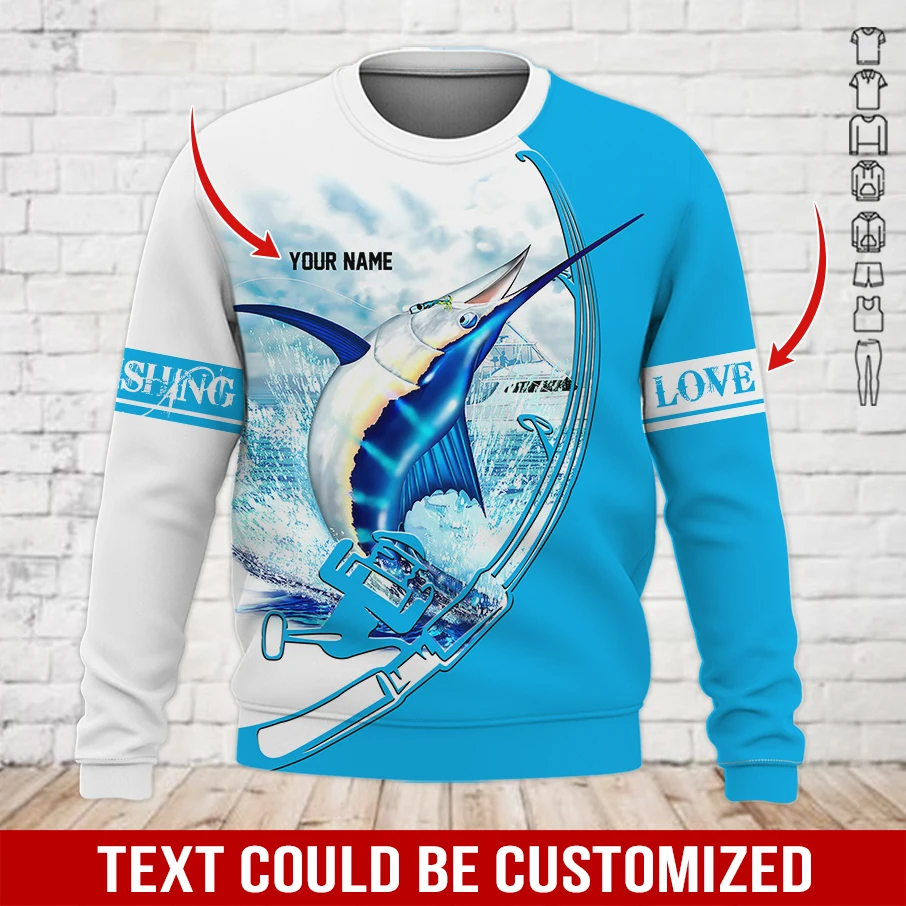 Nombre personalizado Marlin Fishing 3D completamente estampado moda hombres Sudadera con capucha y sudadera Unisex Zip Sudadera con capucha Casual chándales KJ964 - imagen 2